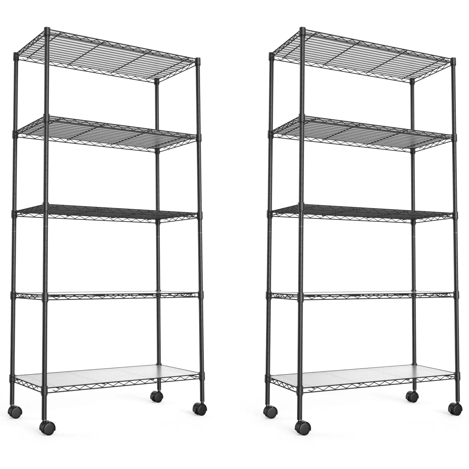 2 Pack 5 Tier Shelf Wire Shelving Unit. NSF Heavy Duty Wire Shelf Metal Large Storage Shelves Height Adjustable Utility for Garage Kitchen Office Commercial Shelving Steel Layer Shelf - Black