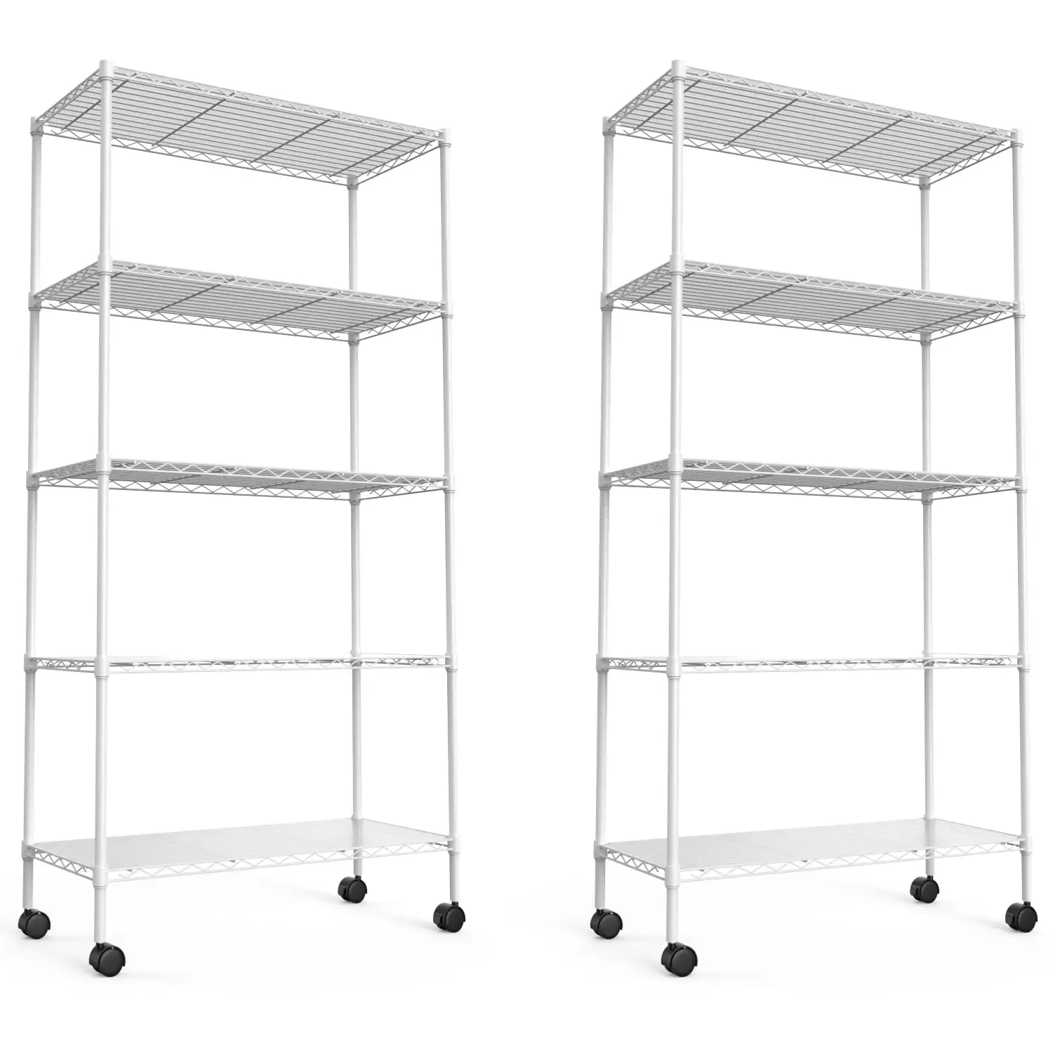 2 Pack 5 Tier Shelf Wire Shelving Unit. Nsf Heavy Duty Wire Shelf Metal Large Storage Shelves Height Adjustable Utility for Garage Kitchen Office Commercial Shelving Steel Layer Shelf - White