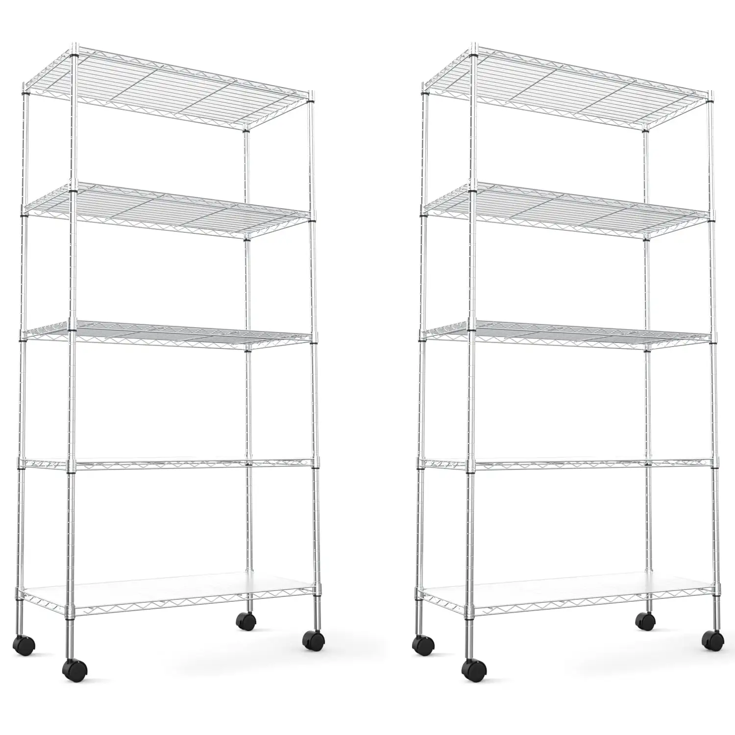 2 Pack 5 Tier Shelf Wire Shelving Unit. Nsf Heavy Duty Wire Shelf Metal Large Storage Shelves Height Adjustable Utility for Garage Kitchen Office Commercial Shelving Steel Layer Shelf - Chrome