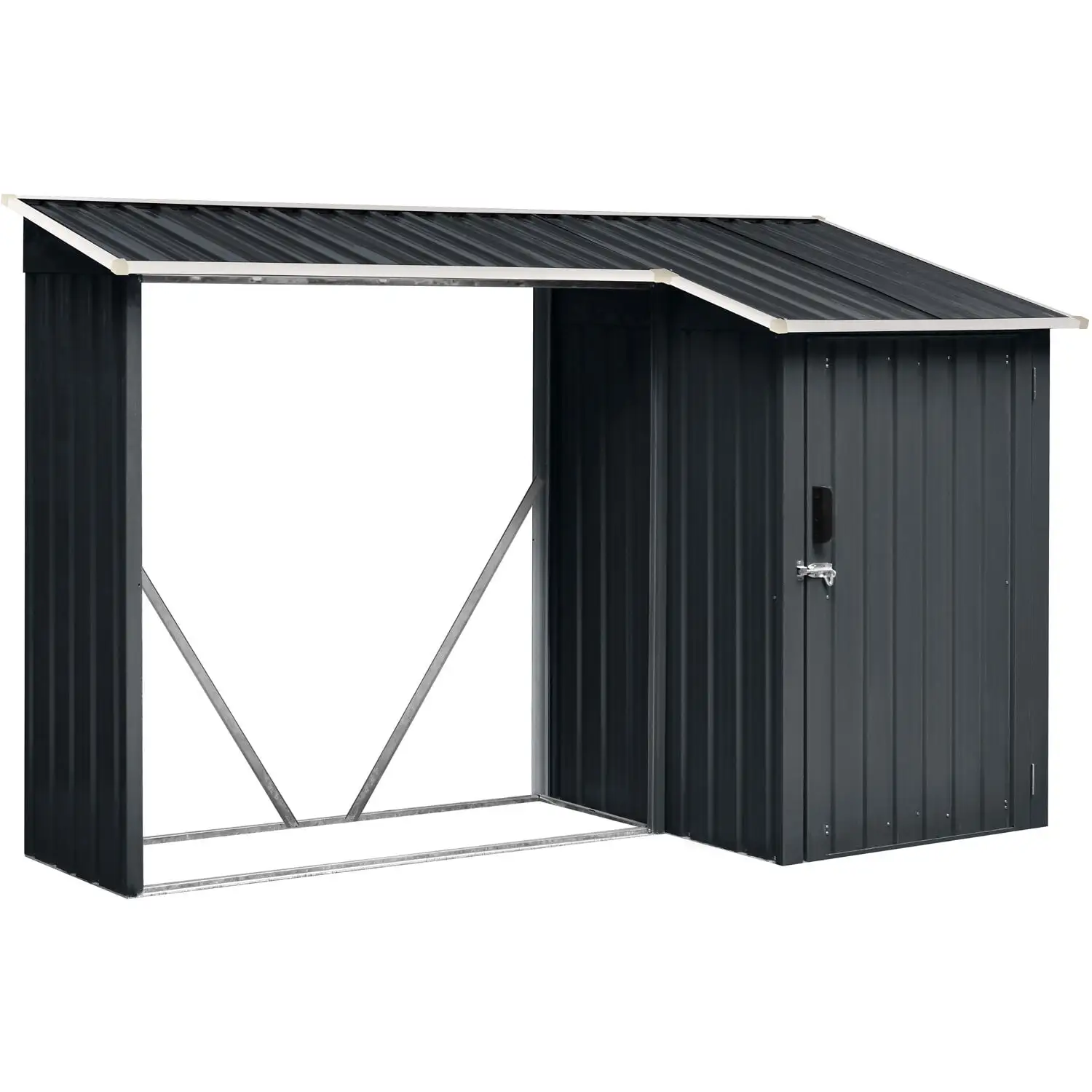 2-in-1 Galvanized Steel Multipurpose Shed. 9-Sq.Ft. Lockable Tool Storage. 42-Cu.Ft. Firewood Rack. Dark Gray