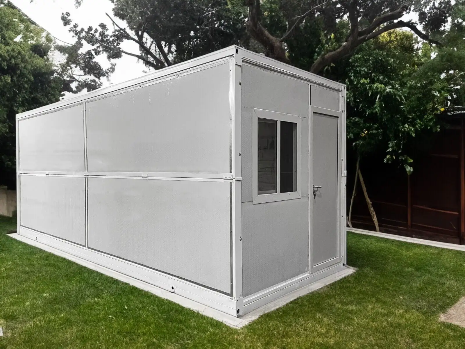 20 x 8 x 8 ft Pre-assembled Storage Shed Tiny House Mobile Office Shelter Pop up House Modular Home for Store Patio Furniture Anti-Corrosion Insulated Steel Storage House with Lockable Door and Window