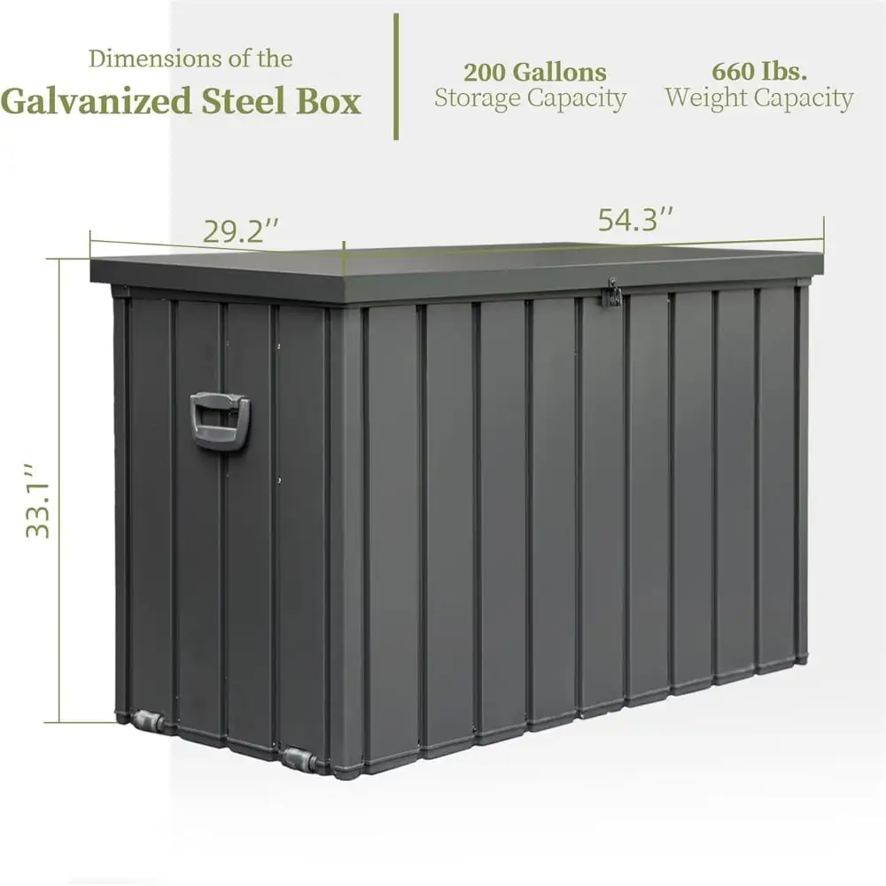 200 Gallon Steel Deck Box. Lockable Large Storage Container Waterproof Storage Box Garden Tool Storage Chest