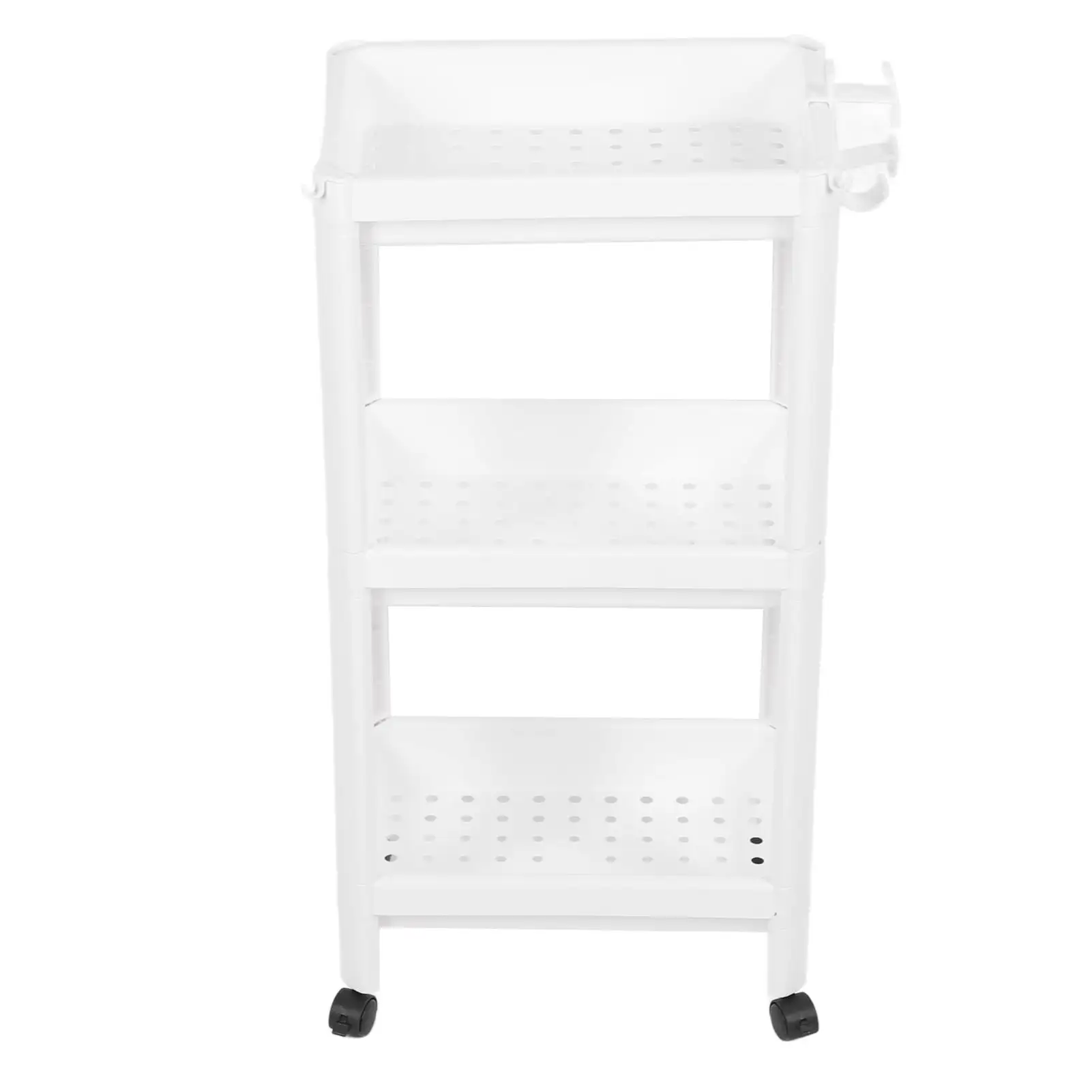 2024 Bathroom Tower Shelf Plastic Freestanding Storage Rack Organizer Multifunctional Shelving Unit for Living Room Bedroom Kitchen White 3 Layers (with Wheel)