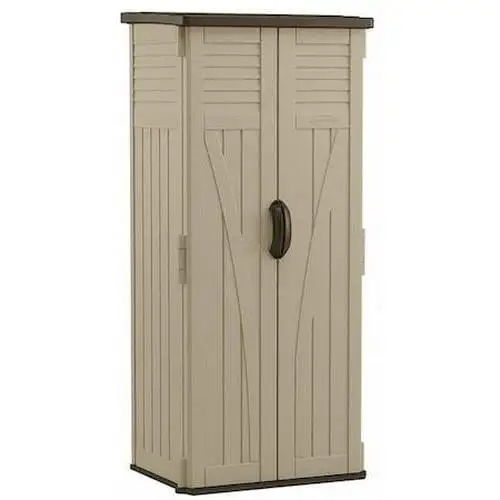 22 cu ft Resin Vertical Shed. Sand/Mustang. 2 Swing Doors