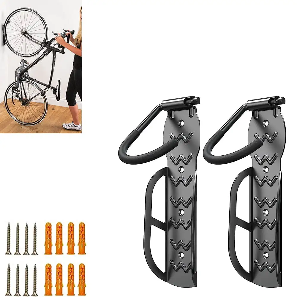 Roam Rider Bike Rack Garage Wall Mount. Bike Hanger .Bike Hooks Storage .Bicycle Vertical System for Garage Indoor Shed .Easily Hang/Detach .Holds up to 65 lb with Screws Black (2pcs)