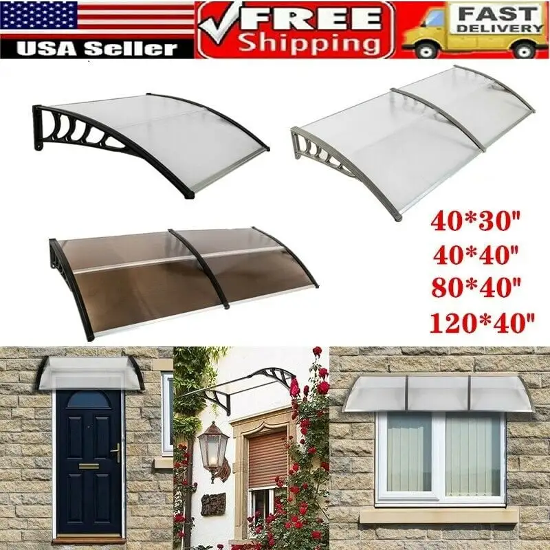 Goorabbit Awnings Over Door. Modern Polycarbonate Front Door Canopy. Patio Awning Canopy Window Door Cover for Rain Snow Sunlight Protection Hollow Sheet(38x39- Silver & Gray Bracket)