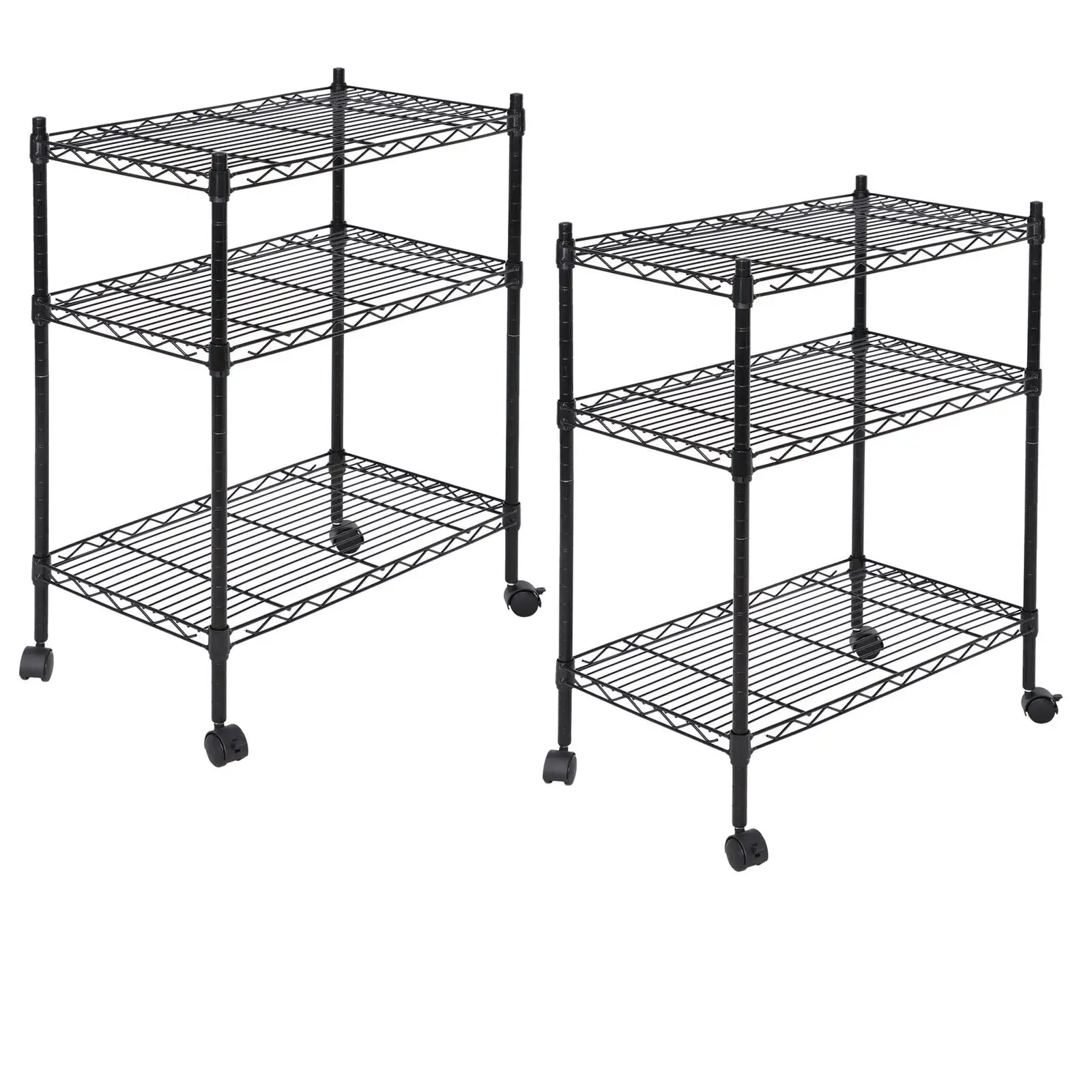 2PCS 3-Shelf Heavy Duty Storage Shelving Unit Steel Organizer Wire Rack w/Wheels