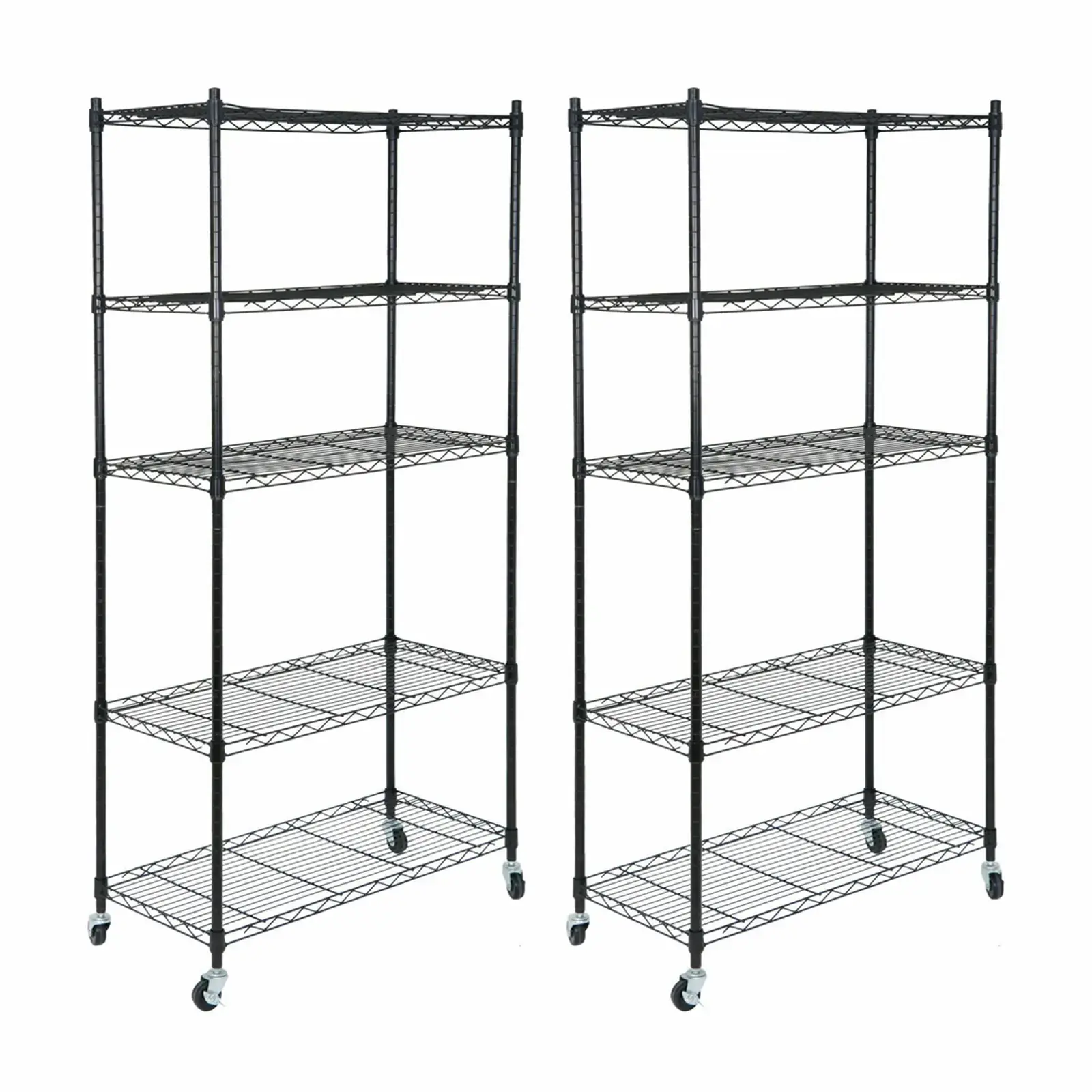 2PCS 5-Shelf Wire Tier Layer Shelving Space Storage Rolling w/ 4 Wheel Casters