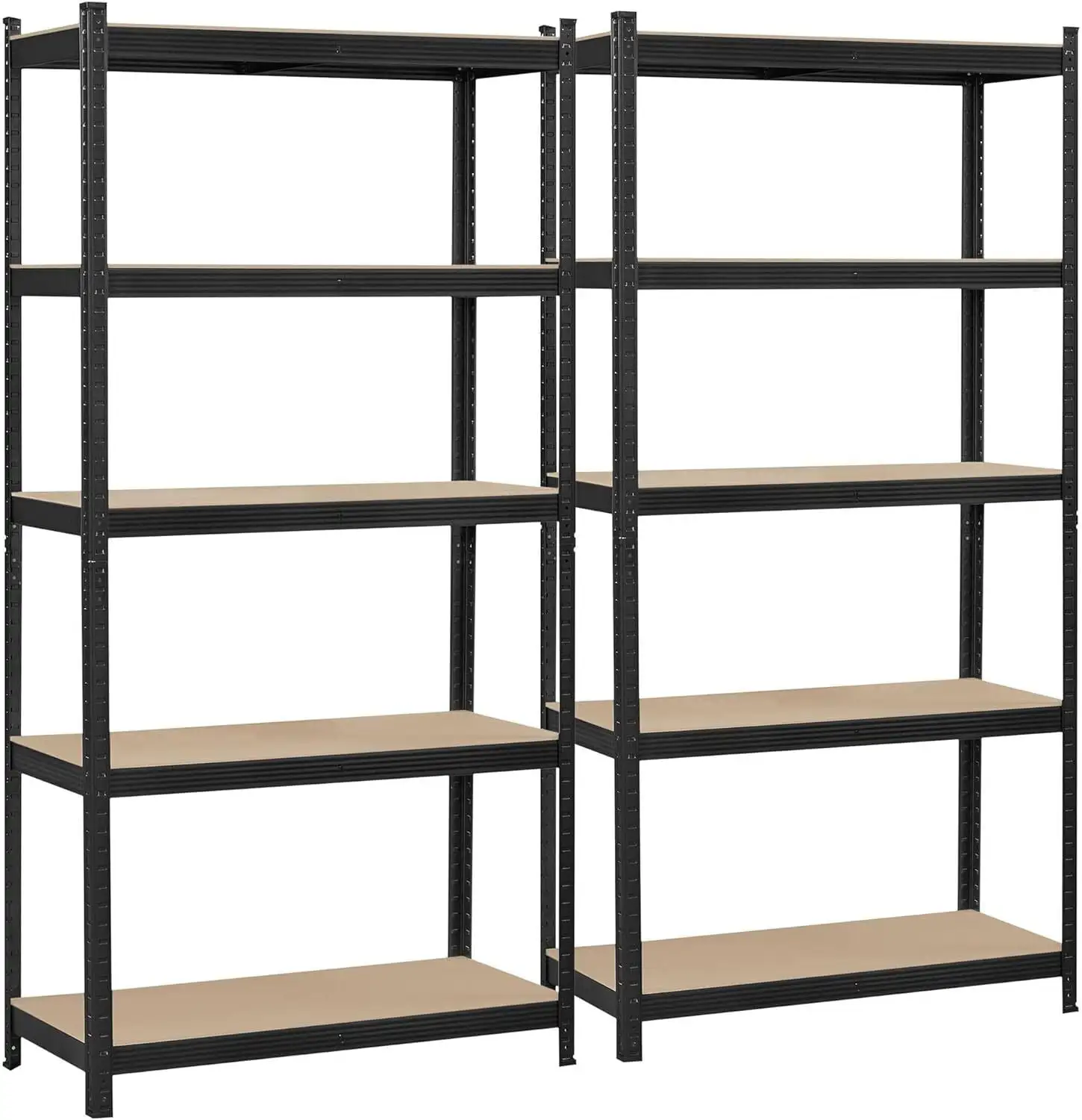 2pcs 5 Tier 150cm Storage Shelf Garage Steel Metal Adjustable Shelves Rack Black