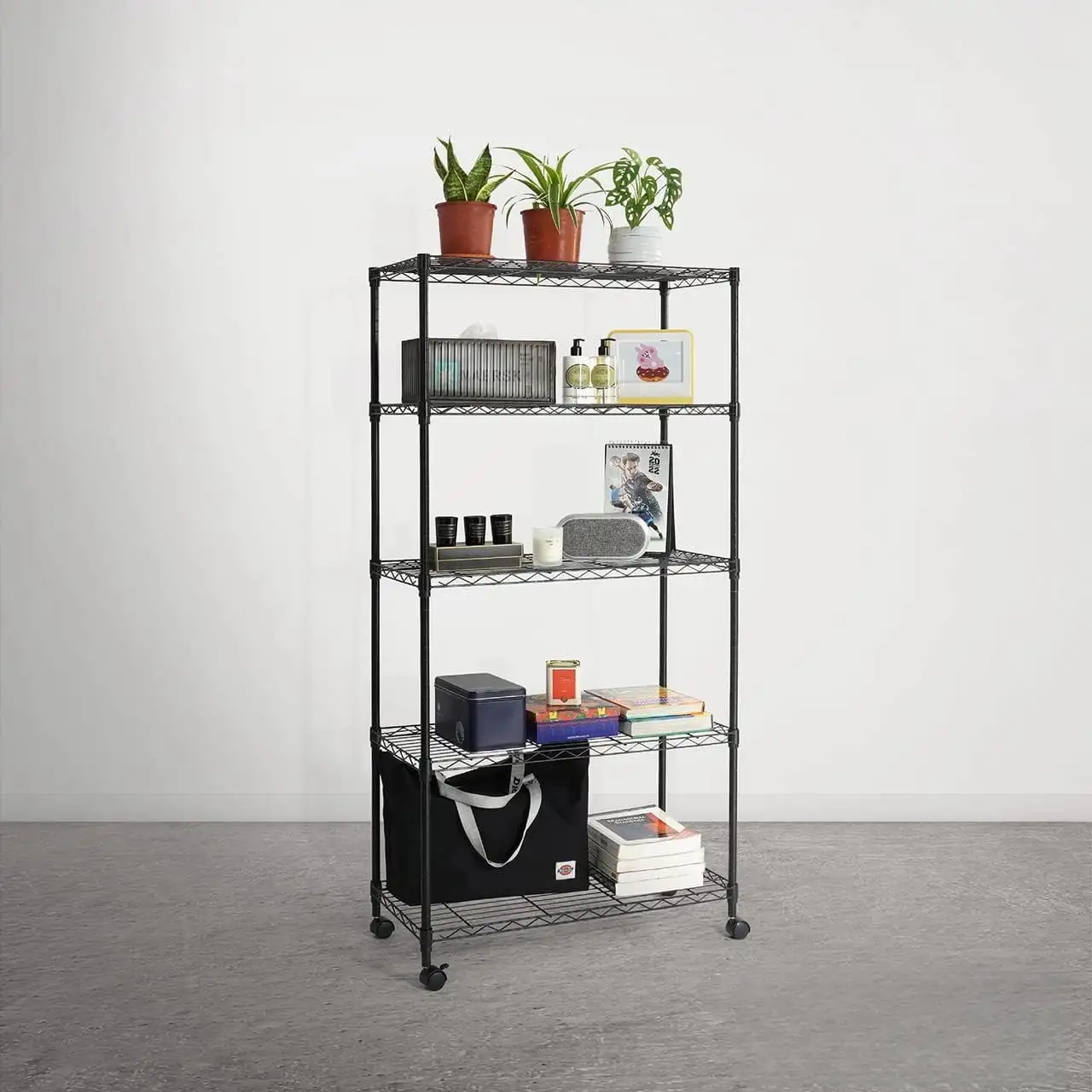 3/4/5-Tier Adjustable Height Wire Shelving Unit. Wire Rack Shelving. Metal Steel Storage Shelves. Garage Shelving Storage Organizer. Utility Storage Shelf. 5-Tier with Wheels. Black