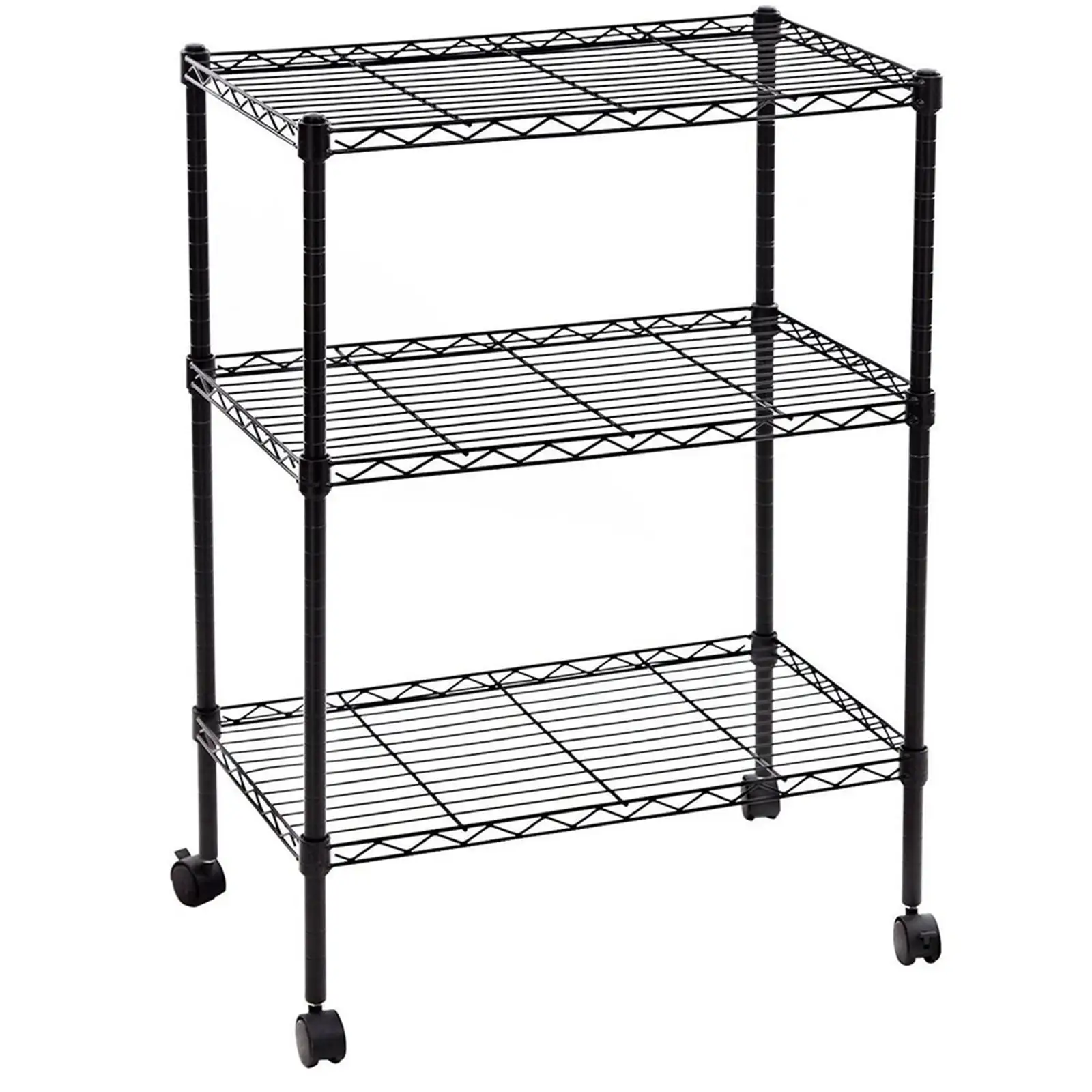 3-Layer Plastic Coated Iron Shelf with 1.5 Plastic Wheels 350*600*850 Black YGDA4309