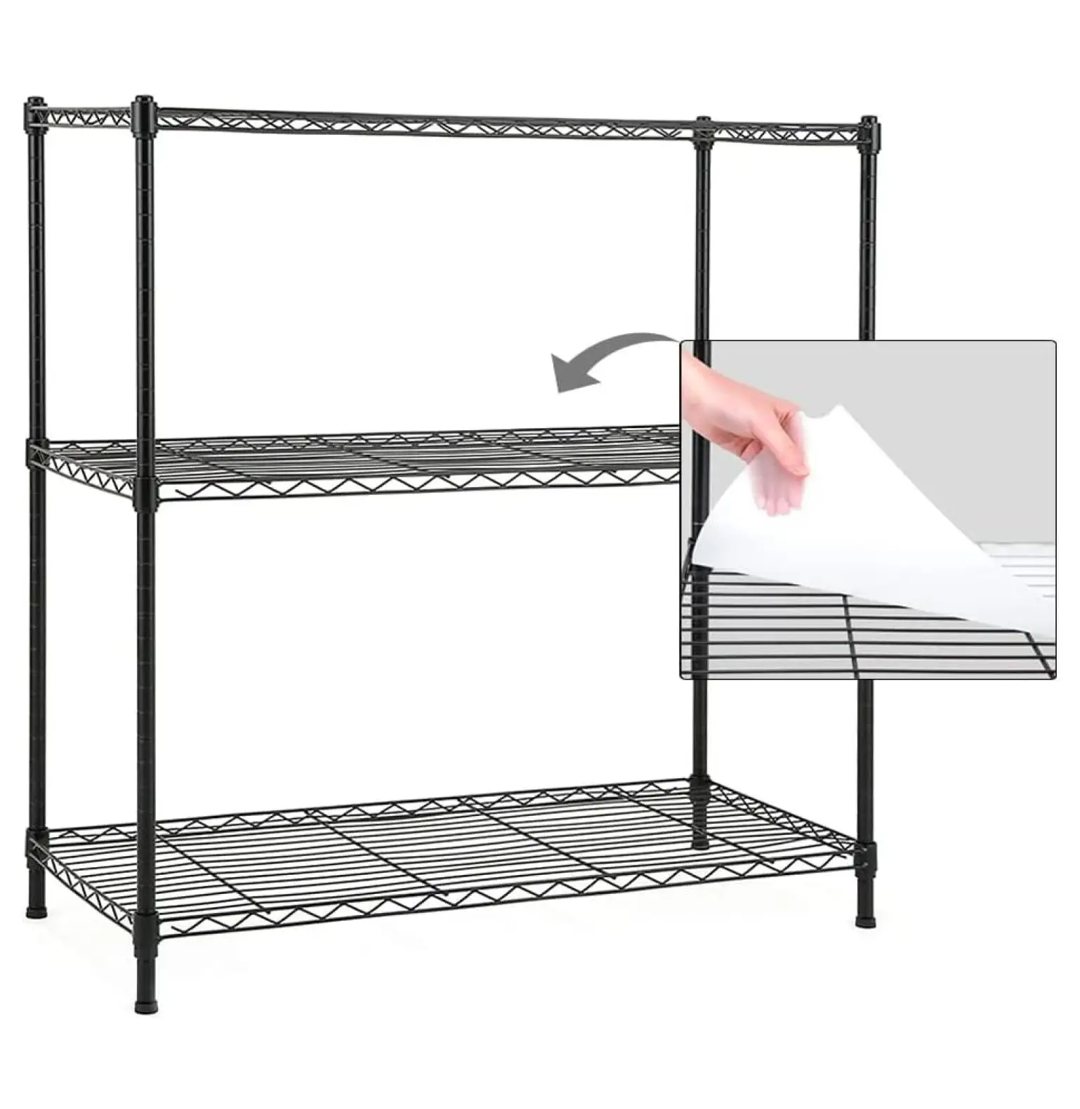 3-Shelf Shelving Unit with 3-Shelf Liners. Adjustable Rack. Steel Wire Shelves. Shelving Units and Storage for Kitchen and Garage (36W x 16D x 36H) Black