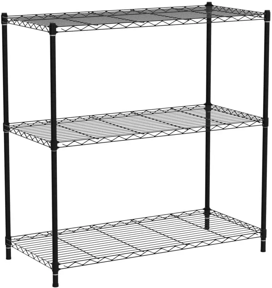 3-Shelf Shelving Unit with 3-Shelf Liners. Adjustable Rack. Steel Wire Shelves. Shelving Units and Storage for Kitchen and Garage (36W x 16D x 36H) Black