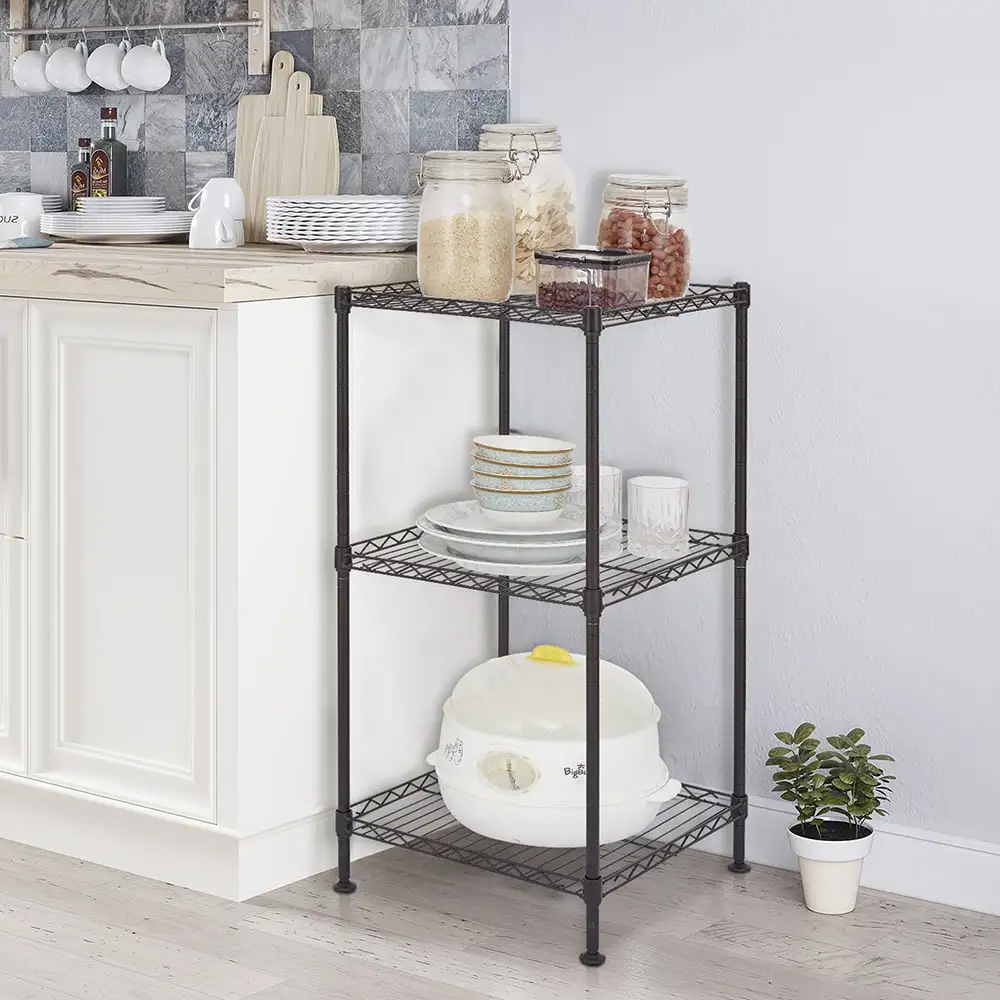 3 Shelf Shelving Unit. Metal Heavy Duty Storage Metal Wire Shelves. Shelving Units and Storage for Kitchen. Garage. Bathroom