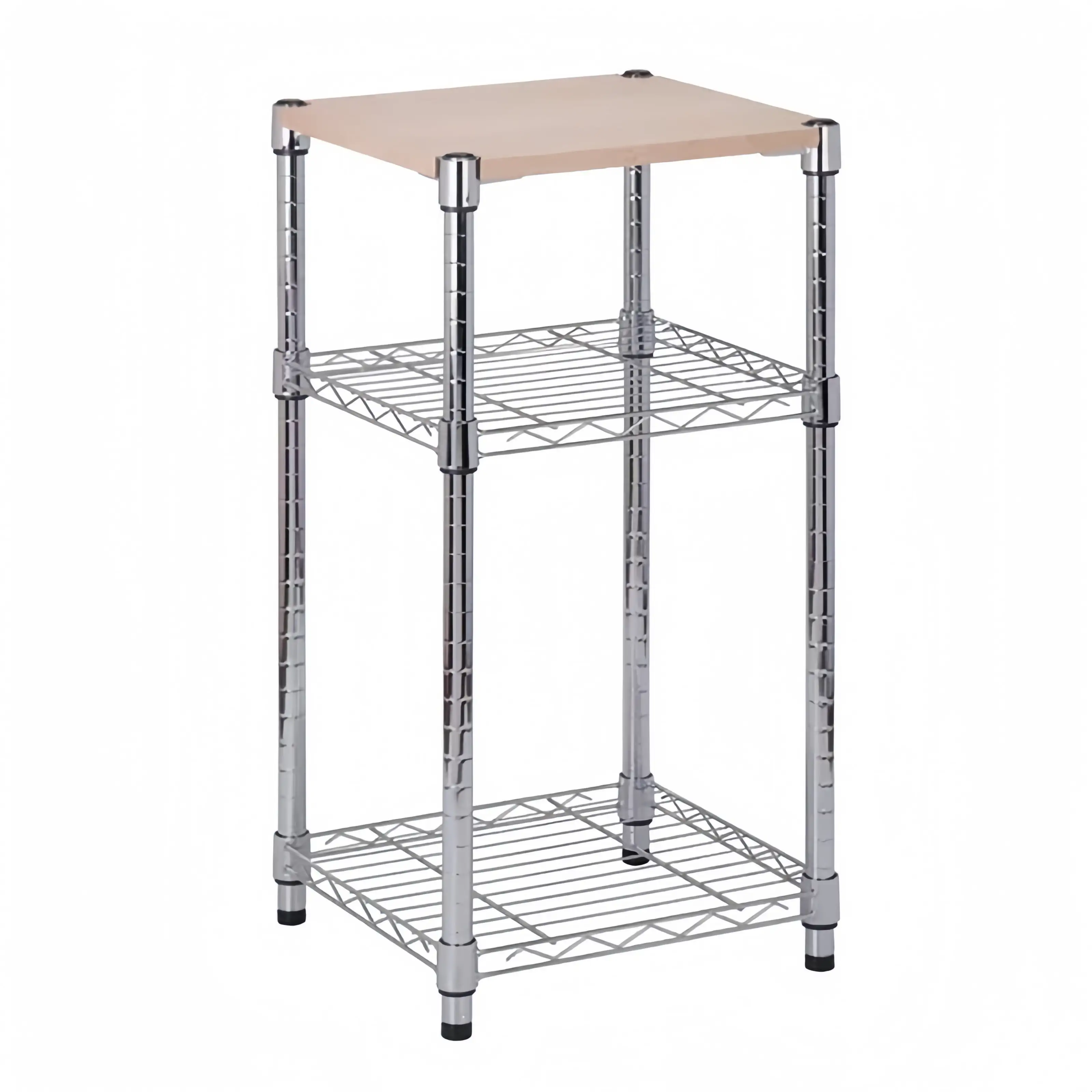 3 Tier Chrome Shelving Unit with Wood