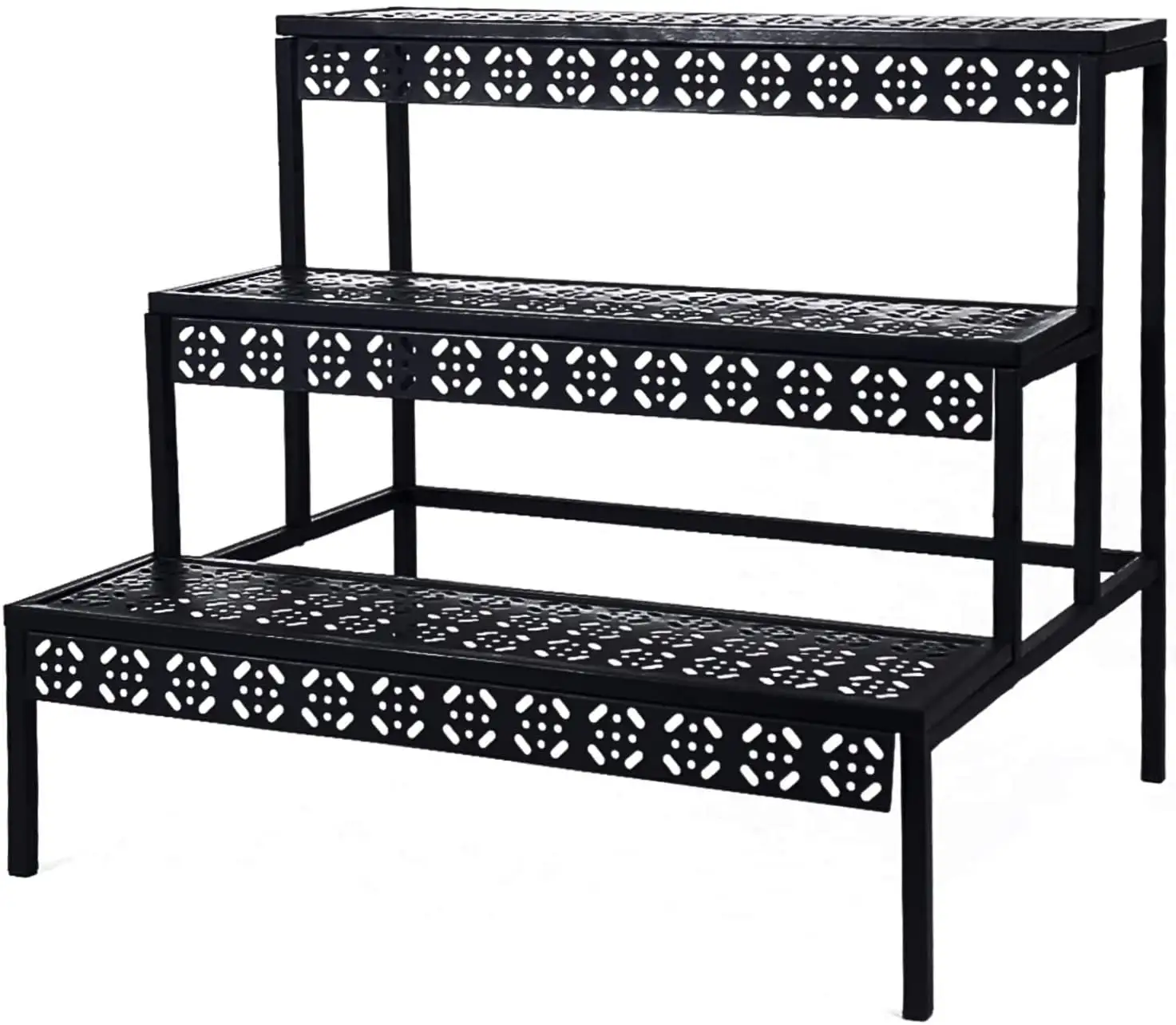 3 Tier Stair Style Metal Plant Stand. Garden Shelf for Large Flower Pot Display Rack Indoor Outdoor. Black