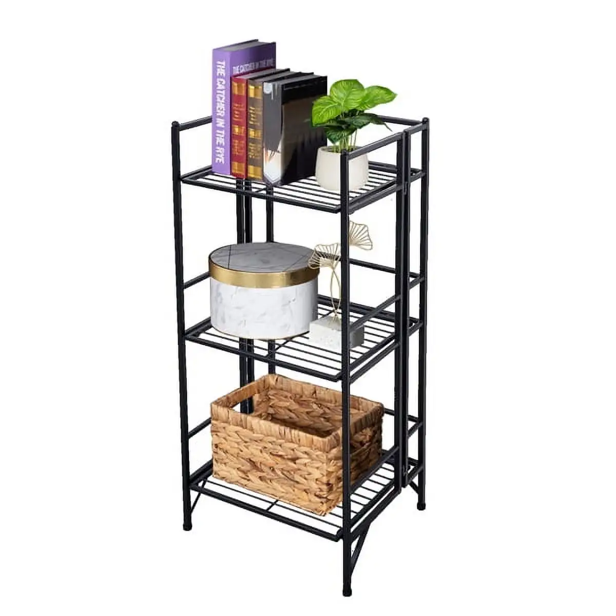 3 Tier Wide Folding Metal Shelf Black