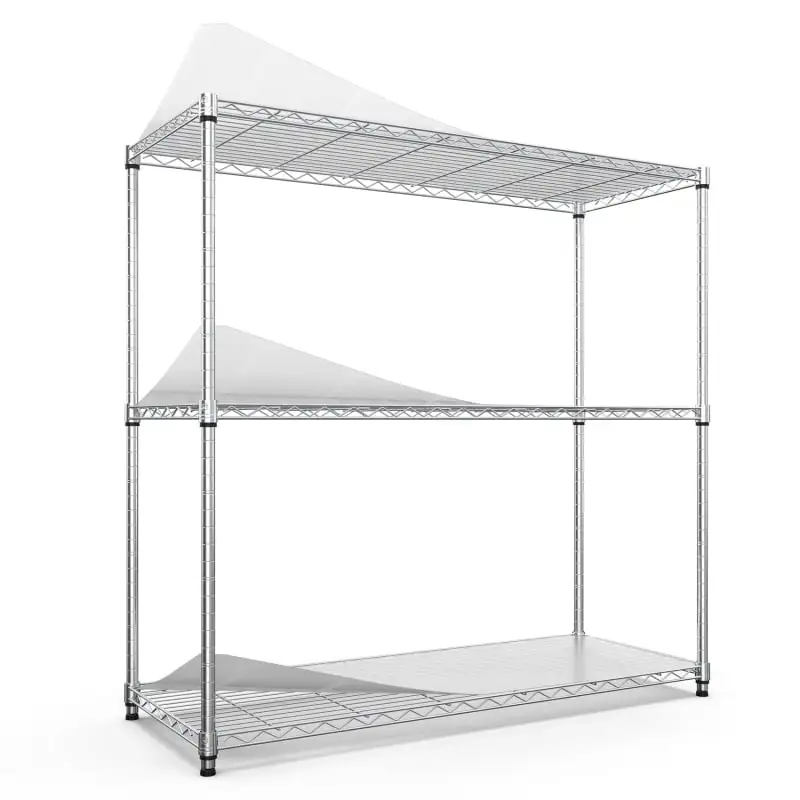 3 Tier Wire Shelving Unit. 1050 LBS NSF Height Adjustable Metal Garage Storage Shelves. Heavy Duty Storage Wire Rack Metal Shelves - Chrome