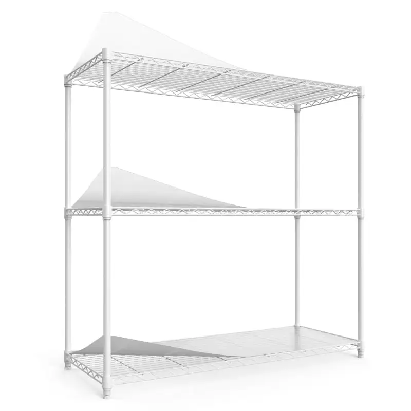 3 Tier Wire Shelving Unit. 1050 LBS NSF Height Adjustable Metal Garage Storage Shelves. Heavy Duty Storage Wire Rack Metal Shelves - White