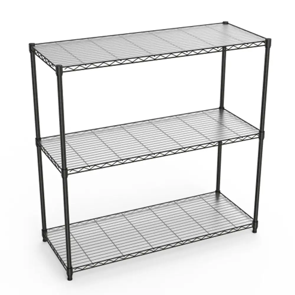 3 Tier Wire Shelving Unit. Metal Garage Storage Shelves. Heavy Duty Storage Wire Rack Metal Shelves - Black