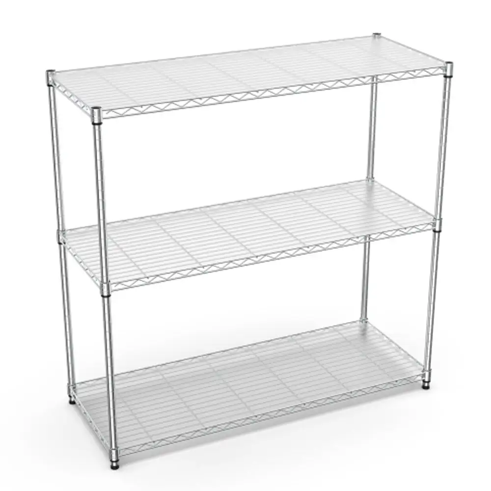 3 Tier Wire Shelving Unit. Metal Garage Storage Shelves. Heavy Duty Storage Wire Rack Metal Shelves - Chrome