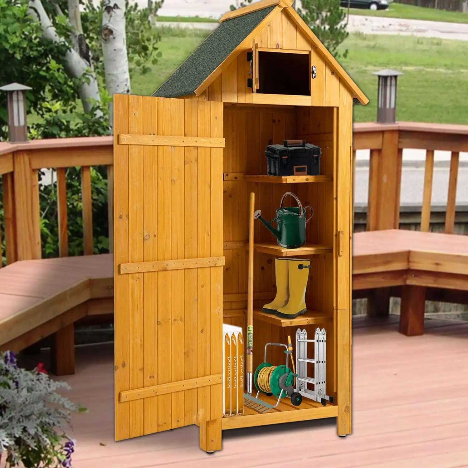 30.3 L X 21.3 W X 70.5 H Outdoor Storage Cabinet Tool Shed Wooden Garden Shed.Solid Fir Wood Frame.Spacious Storage Space.Natural