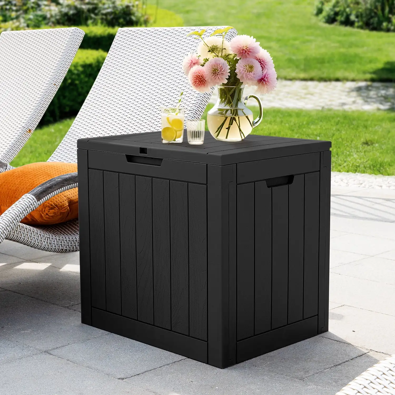 30 Gallon Large Resin Deck Box Outdoor Storage Boxes for Patio Furniture.Outdoor Cushions.Garden Tools and Pool Resin with Lockable Lid and Side Handles(Black)