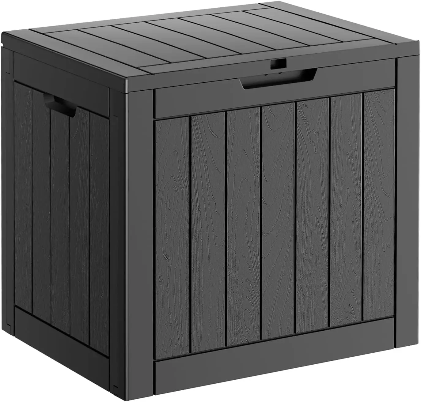 31 gallon resin deck box. lockable package delivery box. waterproof and UV resistant outdoor storage box for yard furniture. garden tools. and toy storage - black