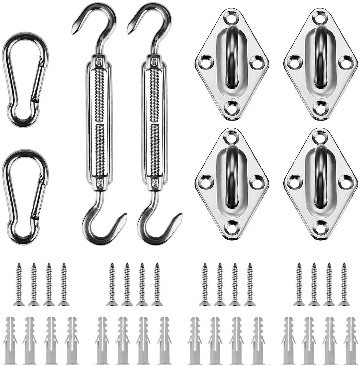 316 Marine Grade Shade Sail Hardware Kit 5 inch for Rectangle and Square Sun Shade Sails Installation. 24 Pcs