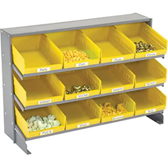 33 x 12 x 21 in. 3 Shelf Bench Pick Rack with 12 Yellow Plastic Shelf Bins 8 in. Wide