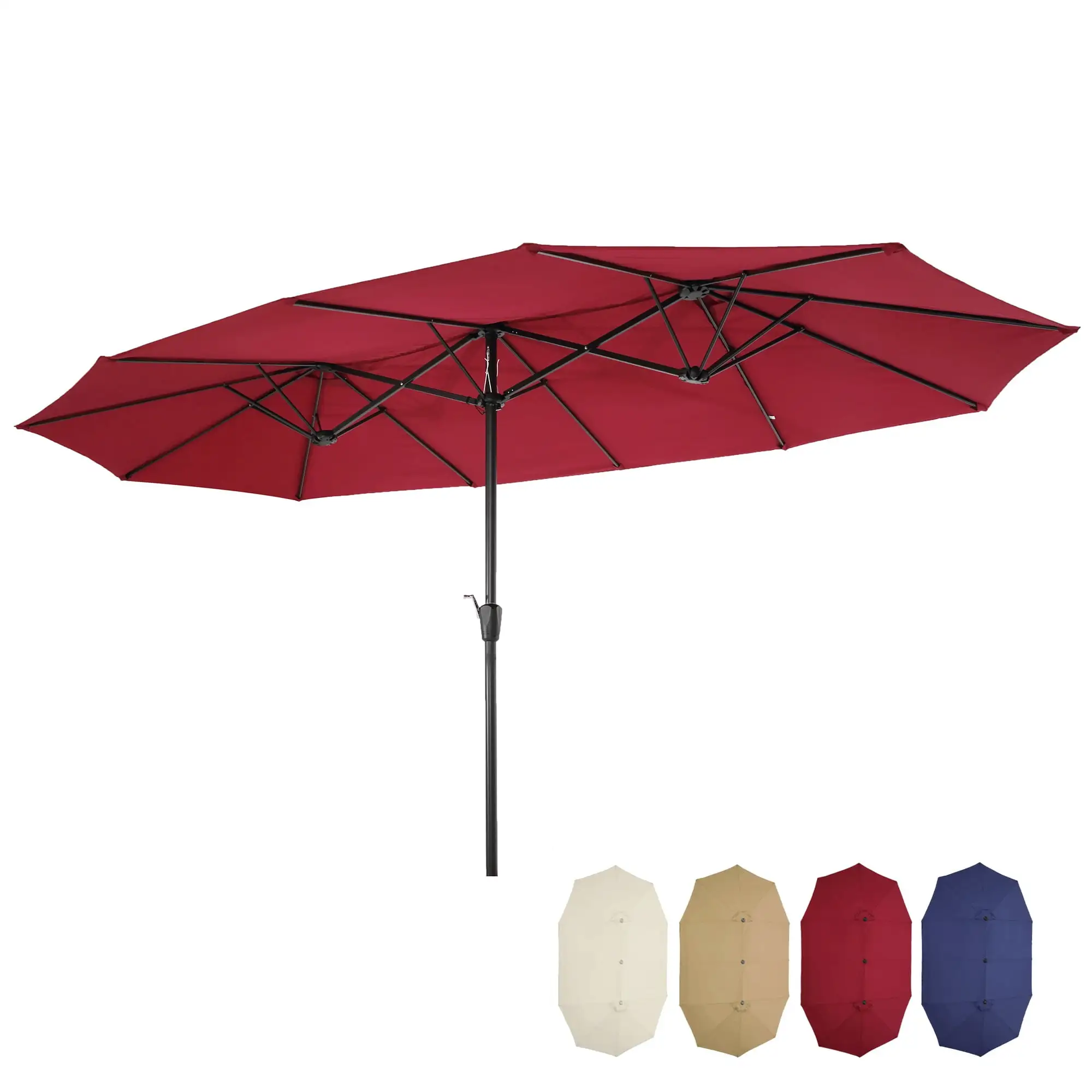 Kumji Large Rectangular Outdoor Umbrella. 15x9ft Double Sided Patio Umbrella Outdoor Large Sunbrella Table Umbrellas with Crank for Market. Camping. Swimming Pool. Burgundy