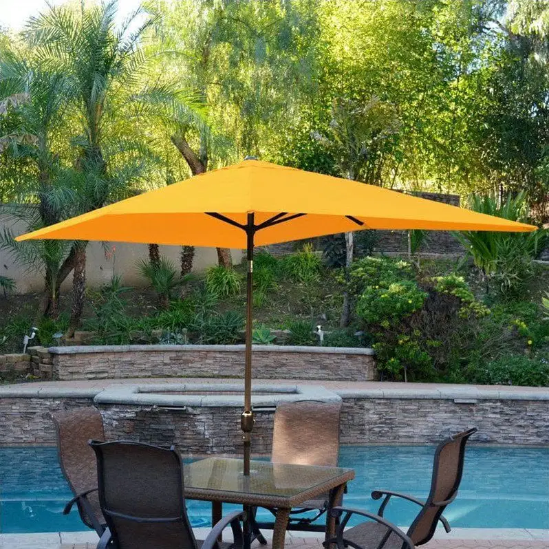 Jeco 6.5' x 10' Aluminum Patio Market Umbrella Tilt with Crank in Yellow Fabric Champagne Pole