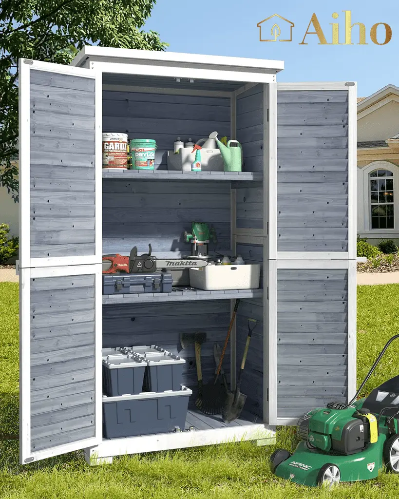 34 W Outdoor Storage Cabinet with Removable Shelves. Aiho Wooden Outdoor Storage for Garden. Lawn. Patio - Natural