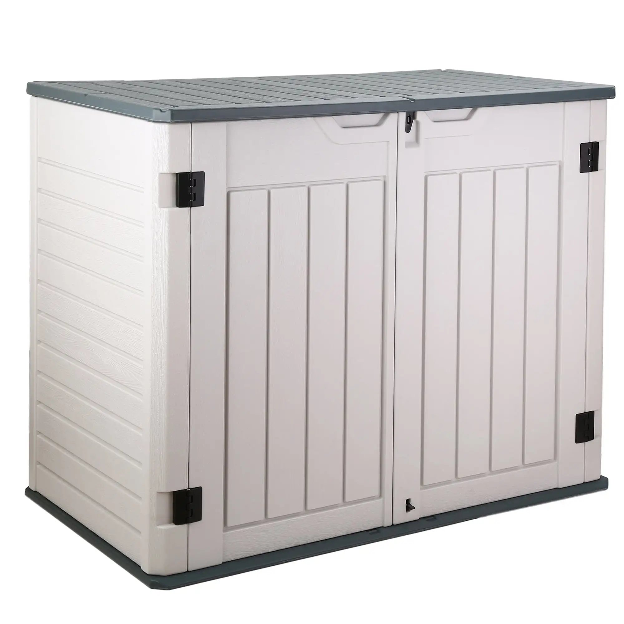 35 cu.ft Outdoor Garbage Shed. 51.1L x 29.1W x 41.3H Horizontal Resin Storage Shed. Resistant Tool Shed for Storage of Bike/Trash Cans/Garden Tools/Lawn Mowers. Gray