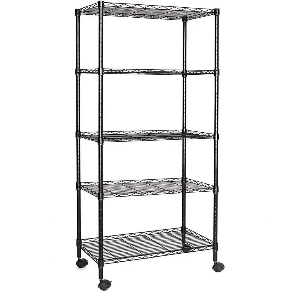 35 x 14 x 65 Bakers Rack for Microwave. 5-Tier Heavy Duty Kitchen Food Storage Shelf. Metal Microwave Cart. Kitchen Cart for Holding Books Pots Pans Stand Mixers Microwaves Dishes Bowls. Q0667