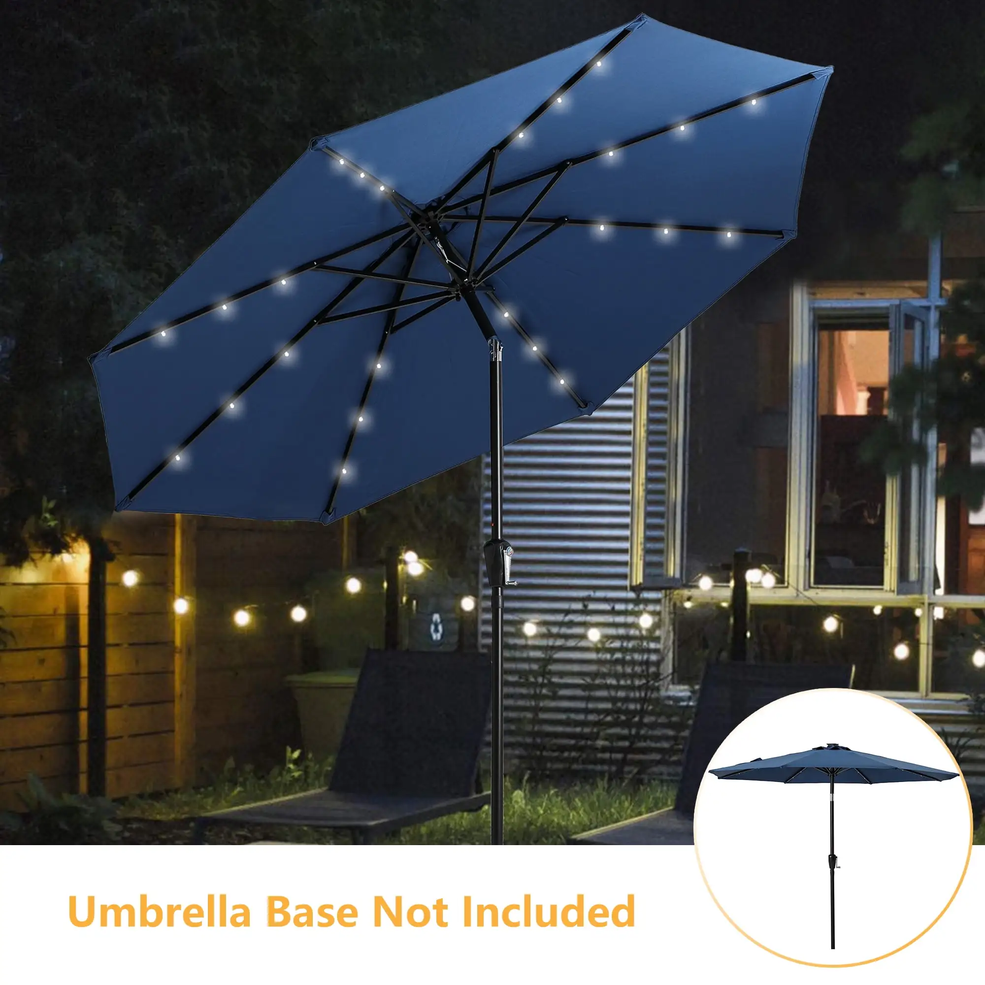 9ft Patio Umbrella with Solar Lights. Outdoor Umbrella with 24 LED Lights. Offset Cantilever Umbrellas with Push Botton Tilt & Crank Ideal for Garden