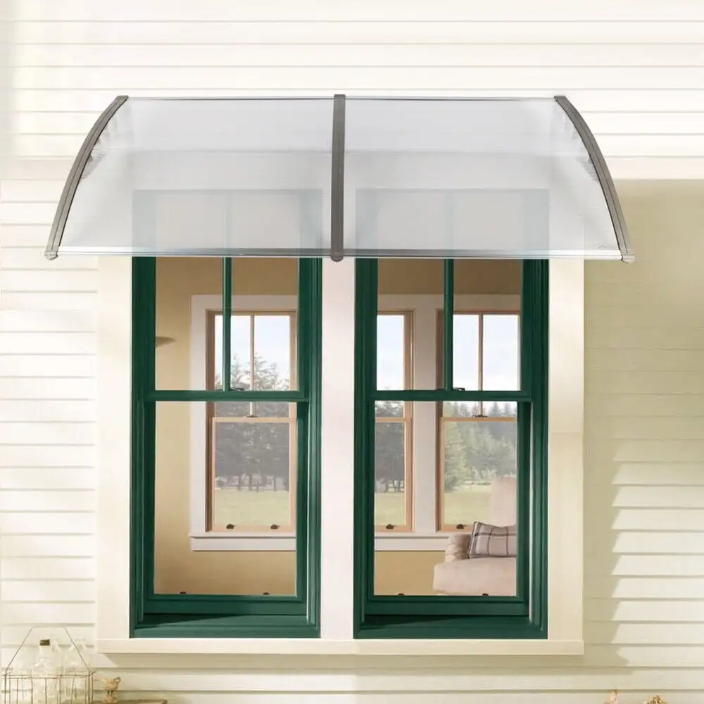 38 x 77 Window Awning Outdoor Polycarbonate Front Door Patio Cover Garden Canopy Clear+Gray