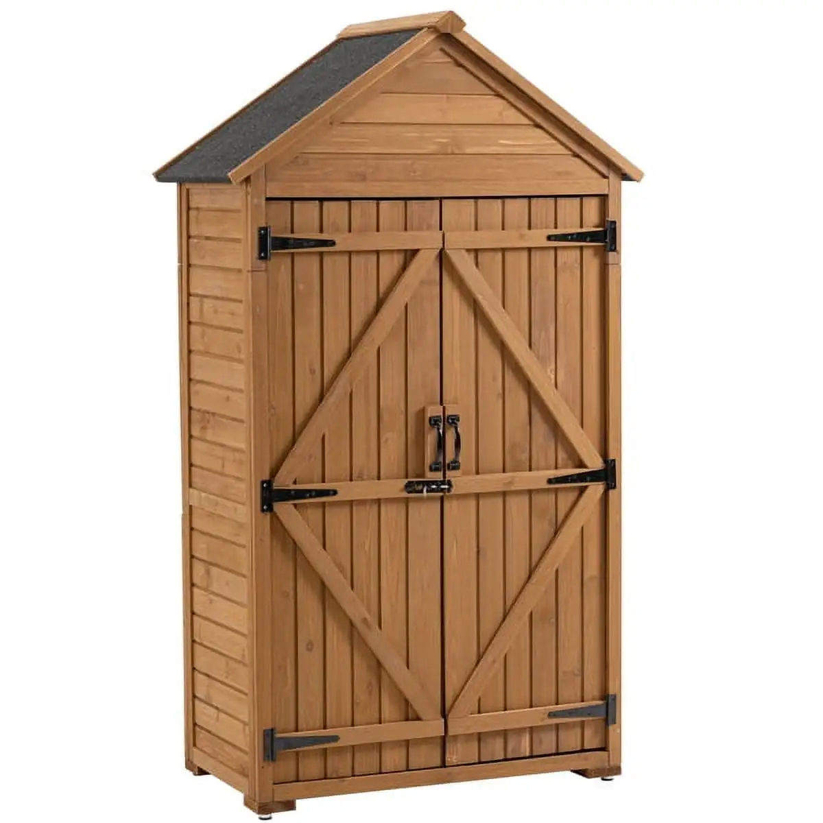 39.56L x 22.04W x 68.89H Outdoor Storage Cabinet Garden Wood Tool Shed Outside Wooden Closet with Shelves and Latch. Brown