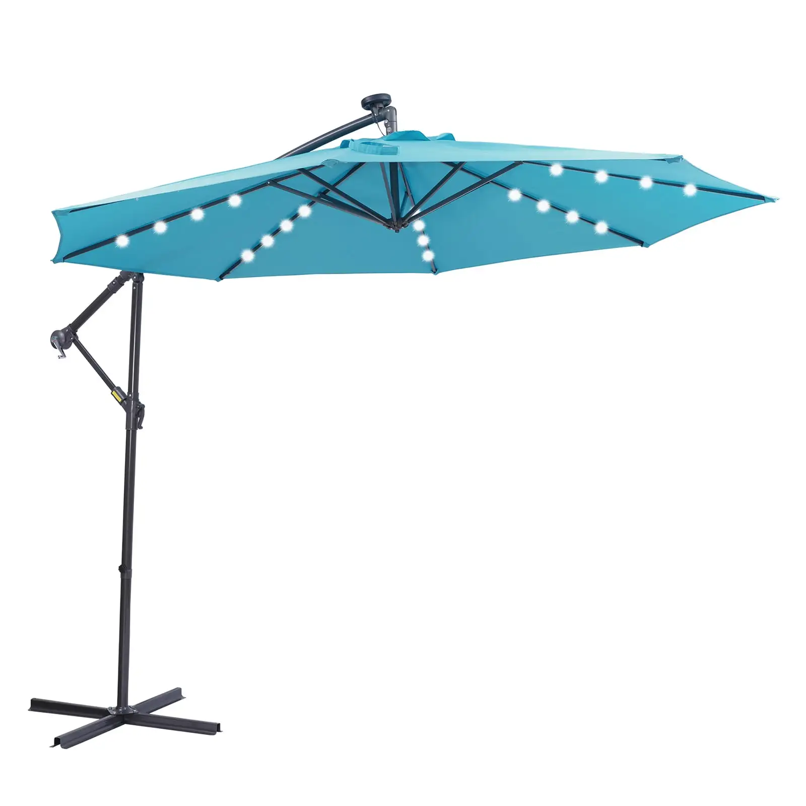 Patio Outdoor Umbrella. Hanging Cantilever Umbrella. Offset Beach Umbrella 10 FT with 32 LED Solar Lights (Blue)