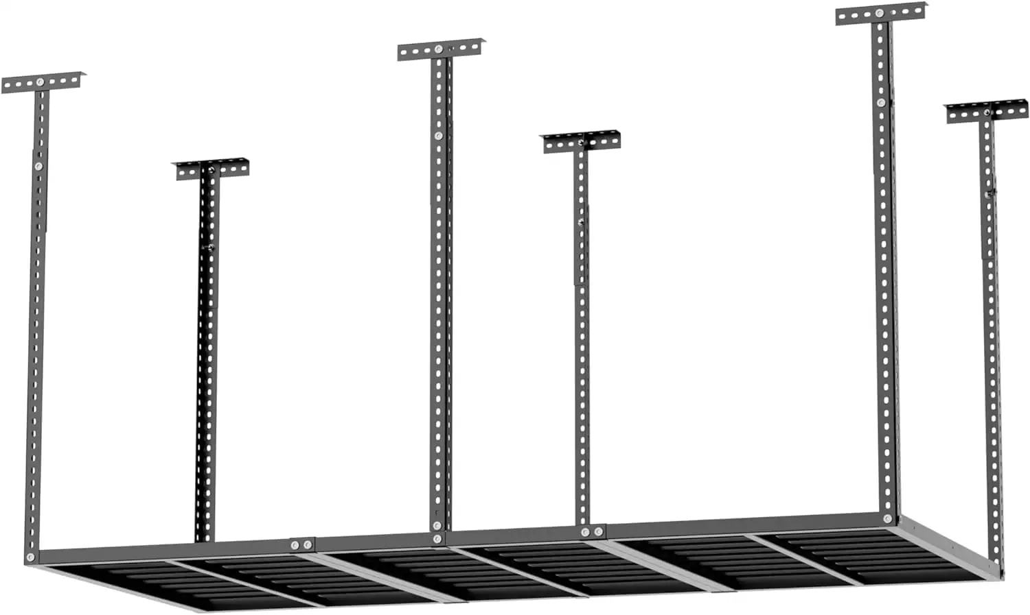 3x6 Heavy Duty Adjustable Ceiling Mounted Storage Racks. Overhead Garage Storage Rack. Hanging Garage Storage. 750LBS Weight Capacity 36 in W x 72 in L x 24-40 in. Black