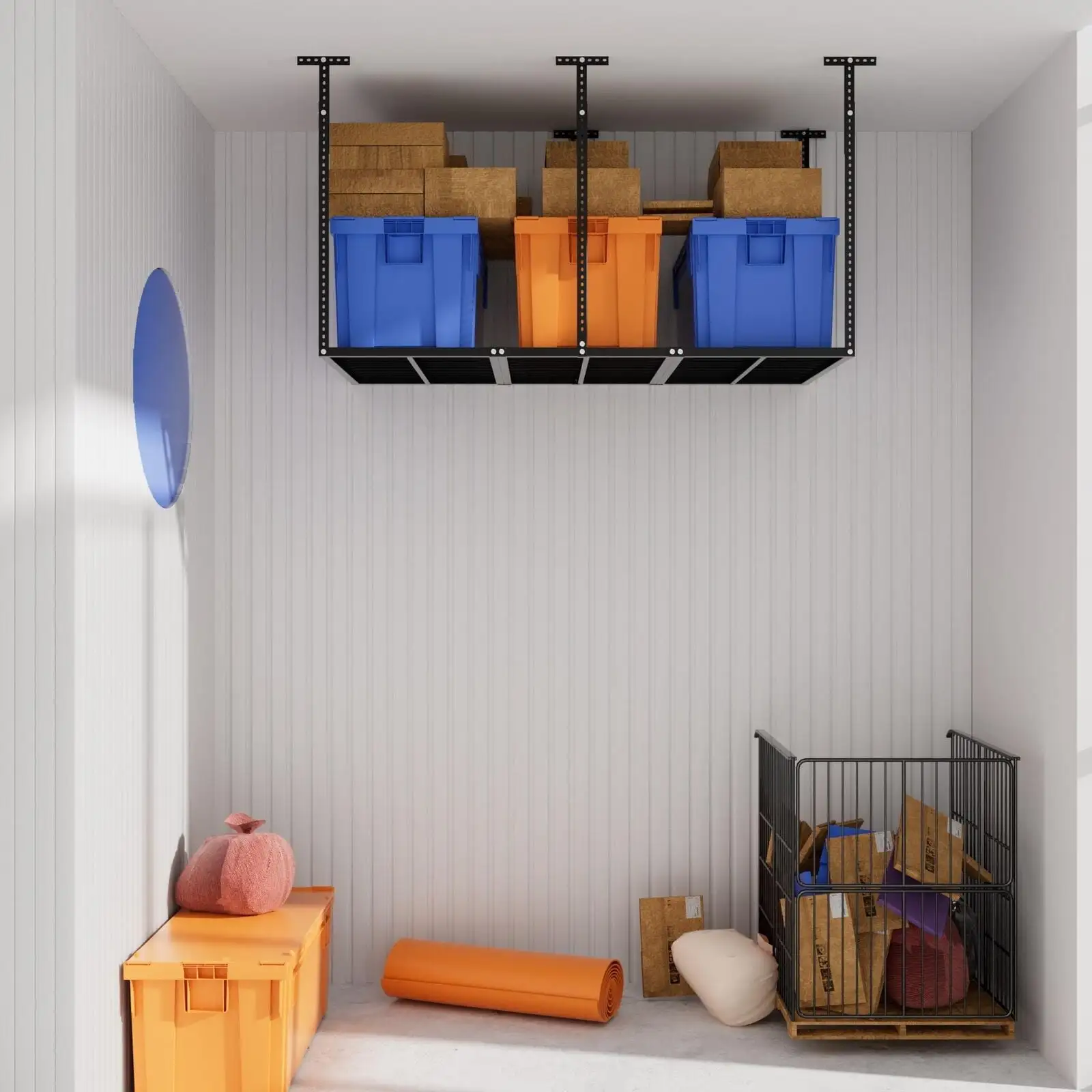 3x6 Overhead Garage Storage Rack. Heavy Duty Adjustable Ceiling Mounted Storage