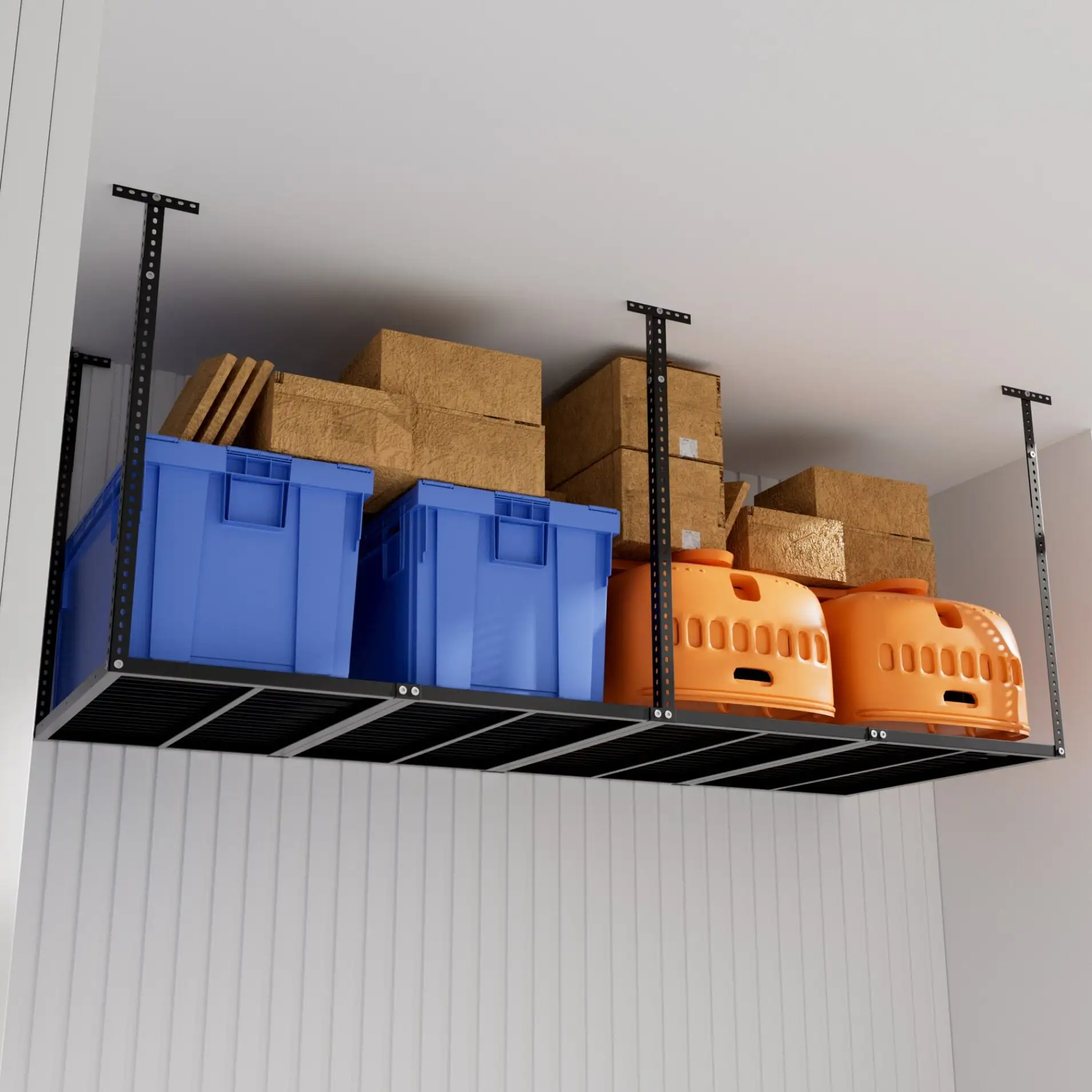 3x8ft Overhead Garage Storage Rack. 750LBS Weight Capacity. Adjustable Ceiling Mounted Storage Racks Heavy Duty. Hanging Garage Storage. 36W x 96L x (22-40 Ceiling Dropdown). Black