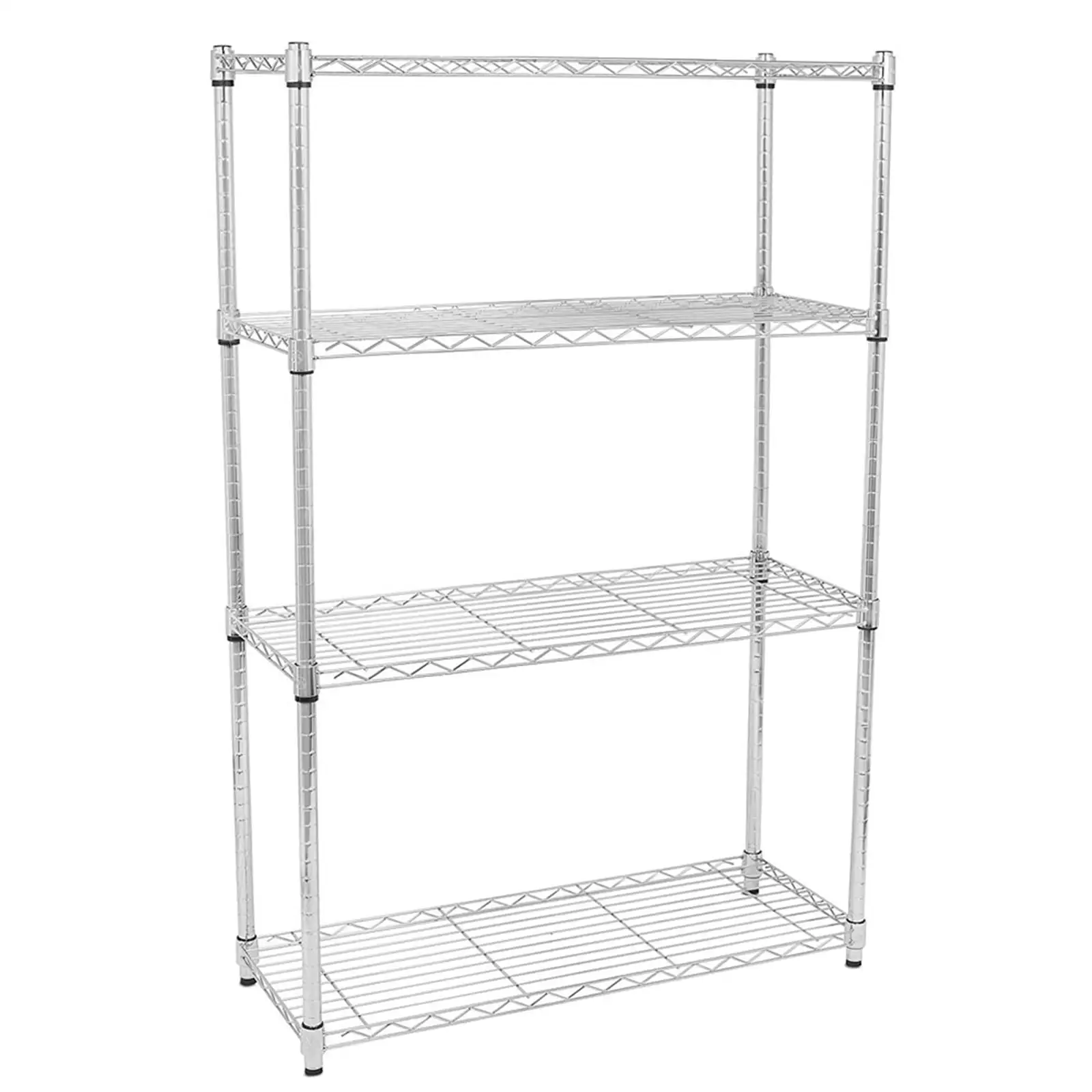 4-Layer Chrome Plated Iron Shelf Wire Shelving Metal Storage Rack for Home Kitchen Silver