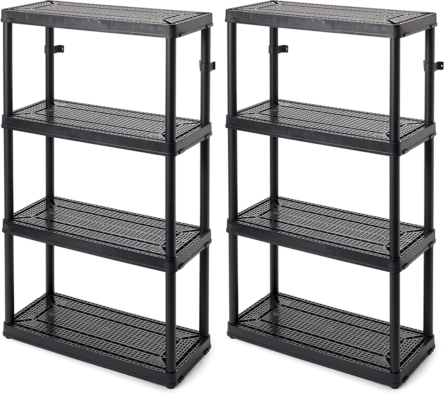 4 Shelf Fixed Height Ventilated Medium Duty Shelving Unit Organizer System for Home. Garage. Basement. Laundry. Black (2 Pack)