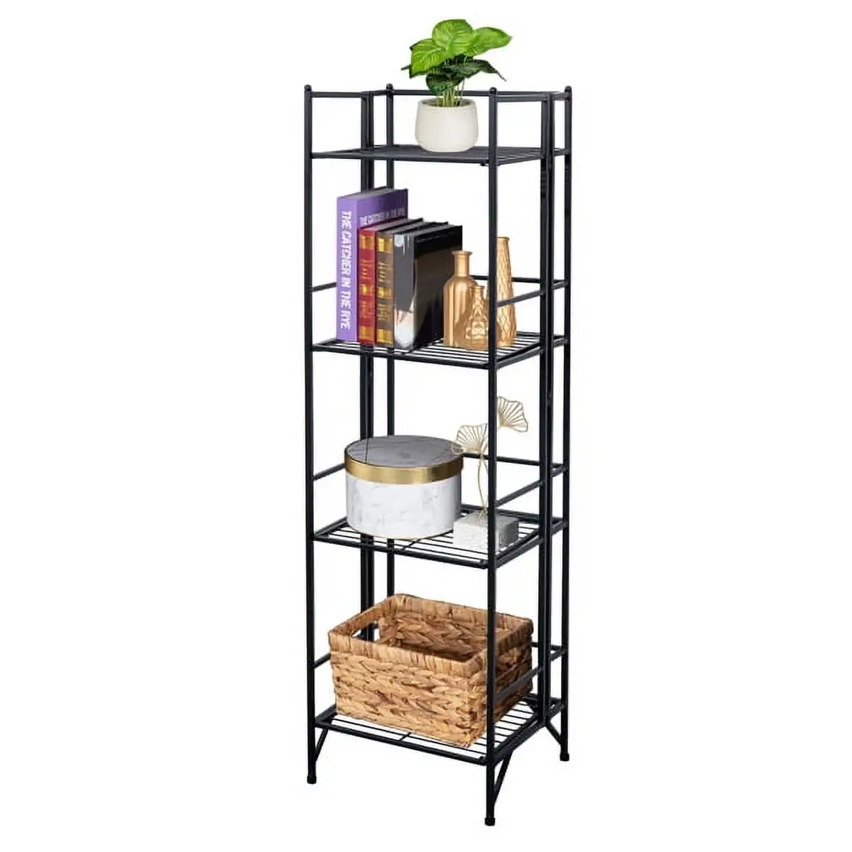 4-Shelf Foldable Storage Shelves. Metal Shelves Heavy Duty Large Capacity Storage Shelving Unit. No Assembly. for Garage Kitchen. Warehouse. Closet. Basement and Pantry (Black. 4 Tier)