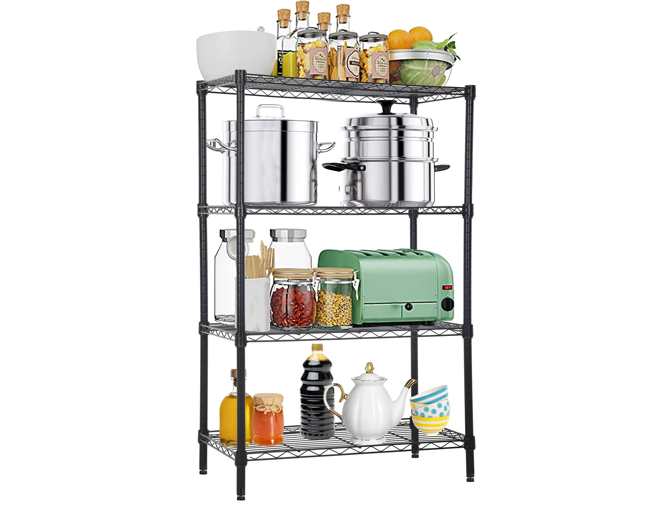 4 Shelf Metal Wire Shelving Unit. Height Adjustable Large Storage Shelves Heavy Duty Wire Rack Shelving Commercial Grade Steel Layer Rack for Restaurant Garage Pantry Kitchen 36 L??14 W??54 H