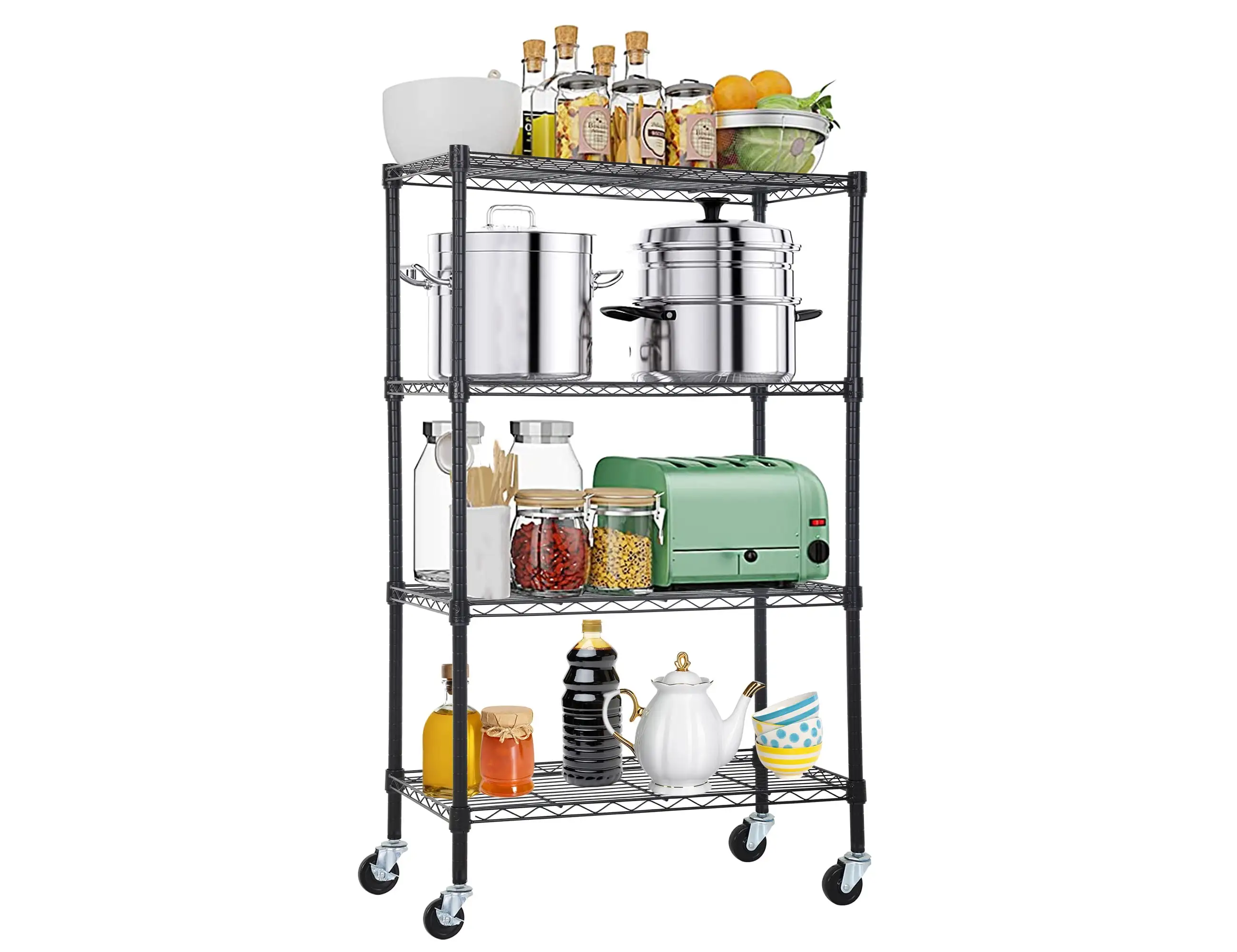 4 Shelf Shelving Storage Units with Wheels. Wire Heavy Duty Shelves for Storage Adjustable Storage Shelving Unit for Home. Garage. Kitchen .Office Metal Organizer Wire Rack