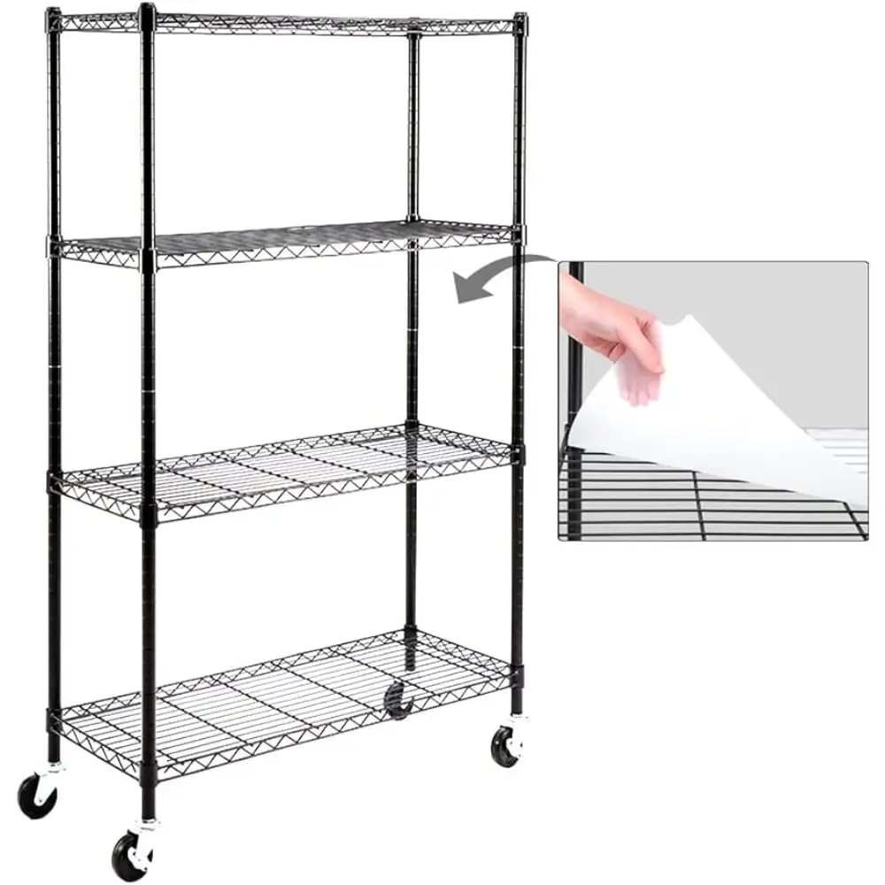 4-Shelf Shelving Units and Storage on 3'' Wheels with 4-Shelf Liners. Adjustable Heavy Duty Steel Wire Shelving Unit for Garage. Kitchen. Office (36W x 14D x 57.7H) Pole Diameter 1 Inch