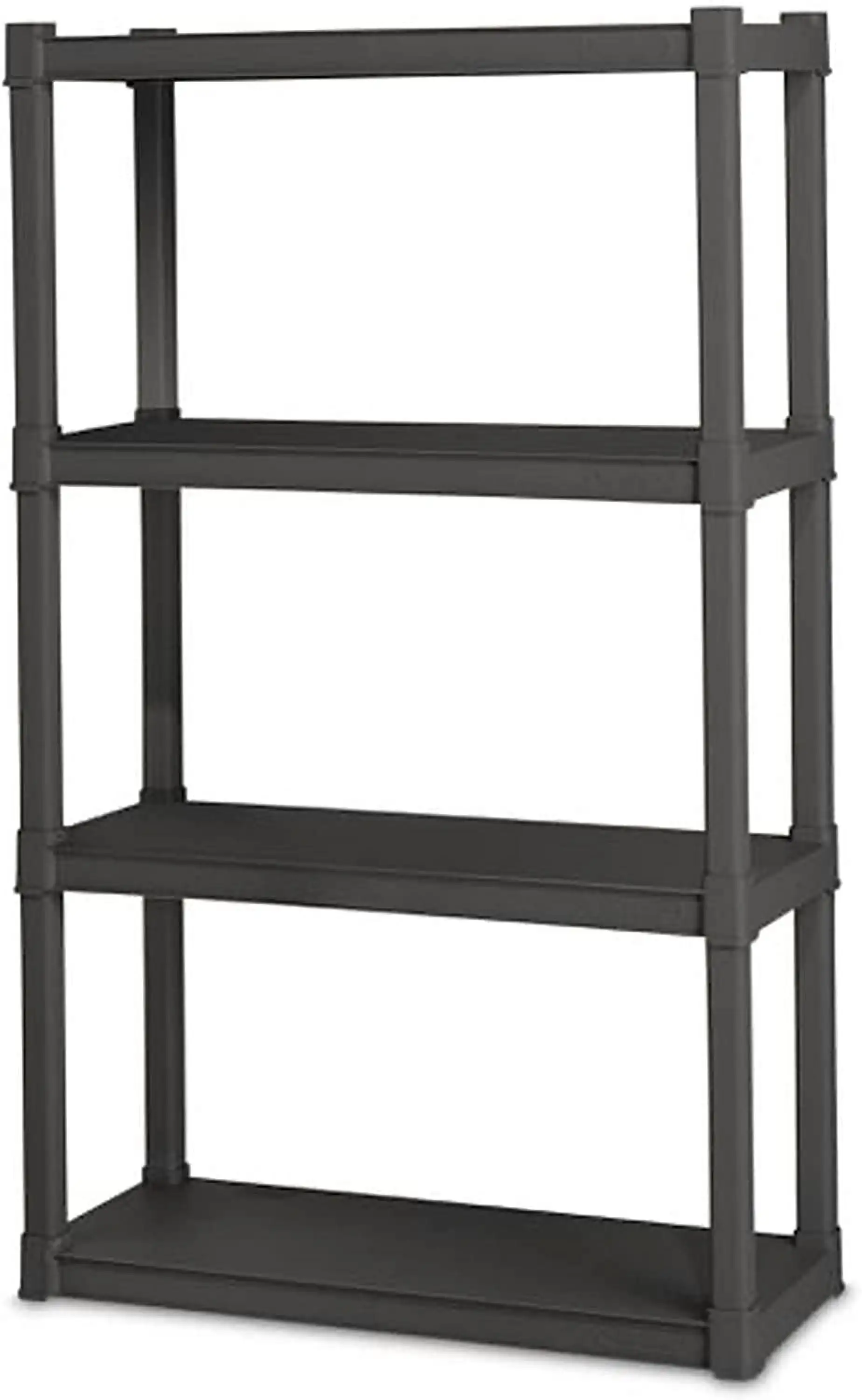 4 Shelf Unit. Heavy Duty and Easy to Assemble Plastic Storage Unit. Organize Bins in the Garage. Basement. Attic. Mudroom. Gray. 1-Pack