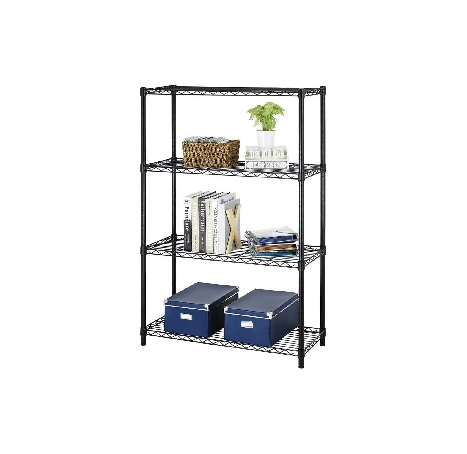 4-Shelf Wire Shelving Storage Unit Garage Heavy Duty Height Adjustable Wire Shelf Organizer NSF Certification 1000 LBS Capacity Metal Wire Shelving Rack for Kitchen.14W x 36L x 54H.Black